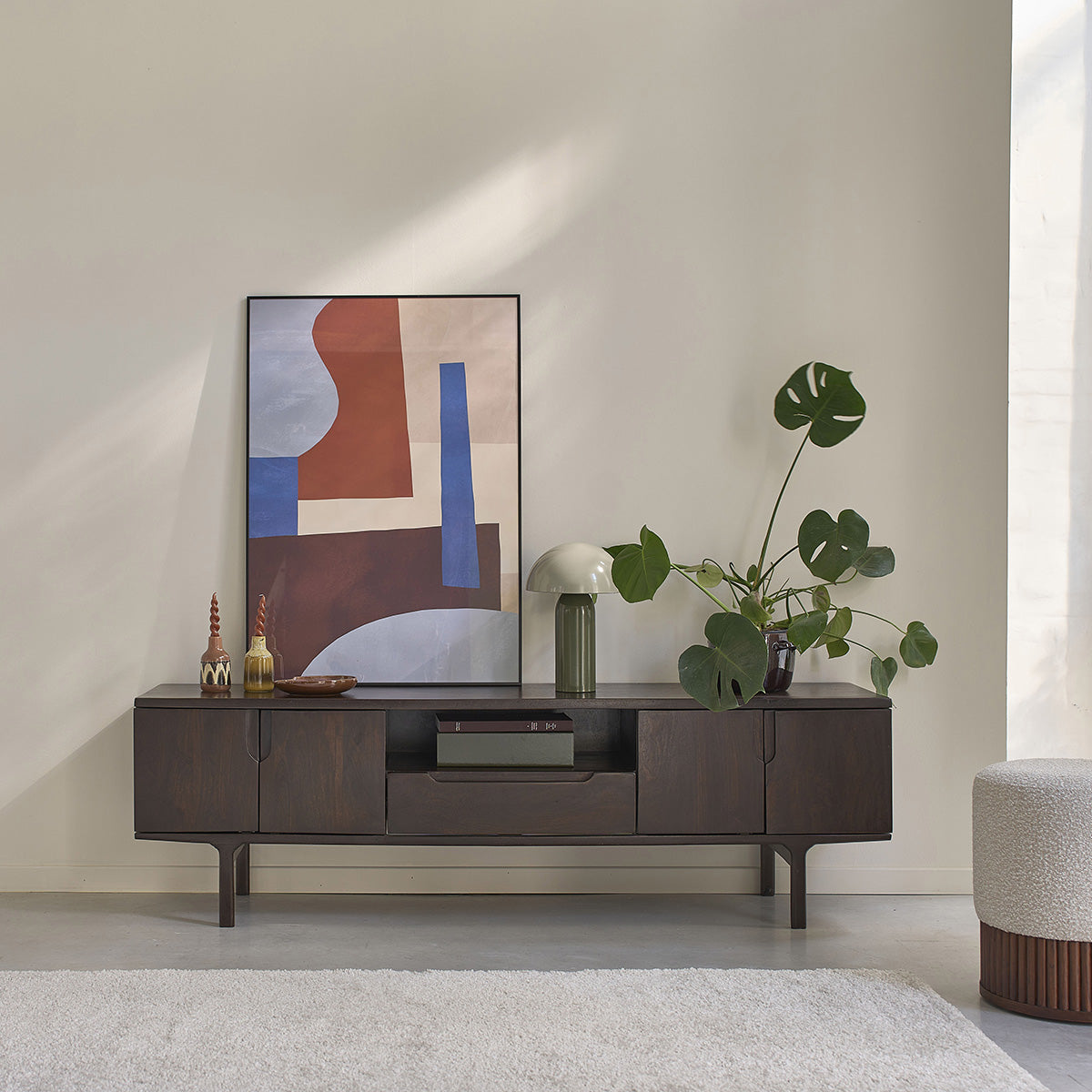 LAZARE - Mueble para la tele de madera maciza de mango, 180 cm