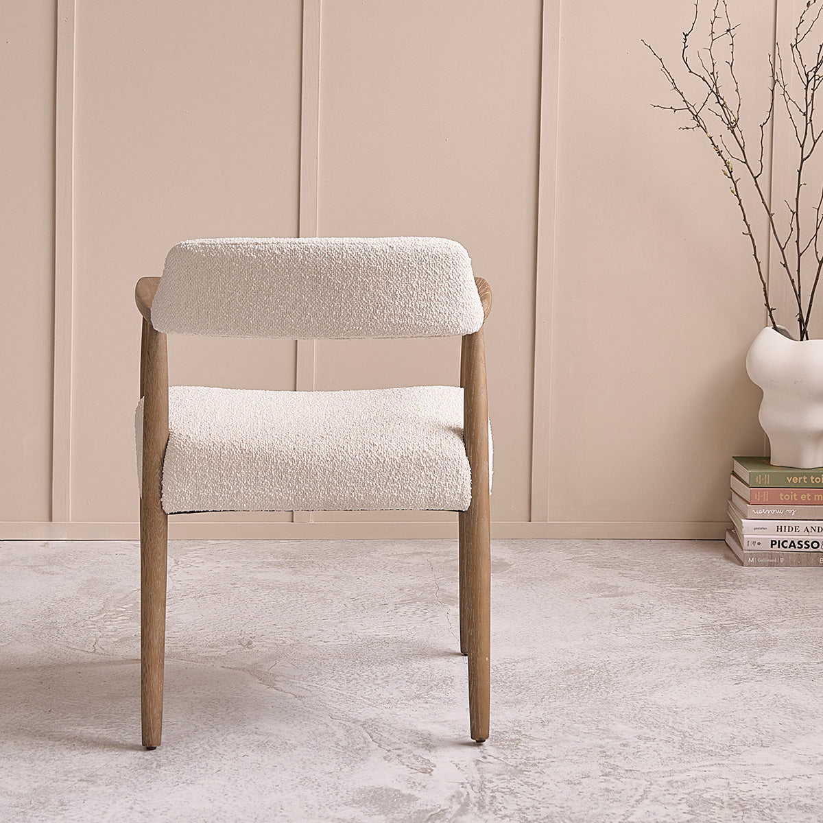 LUISA - Silla de roble macizo y tejido bouclette