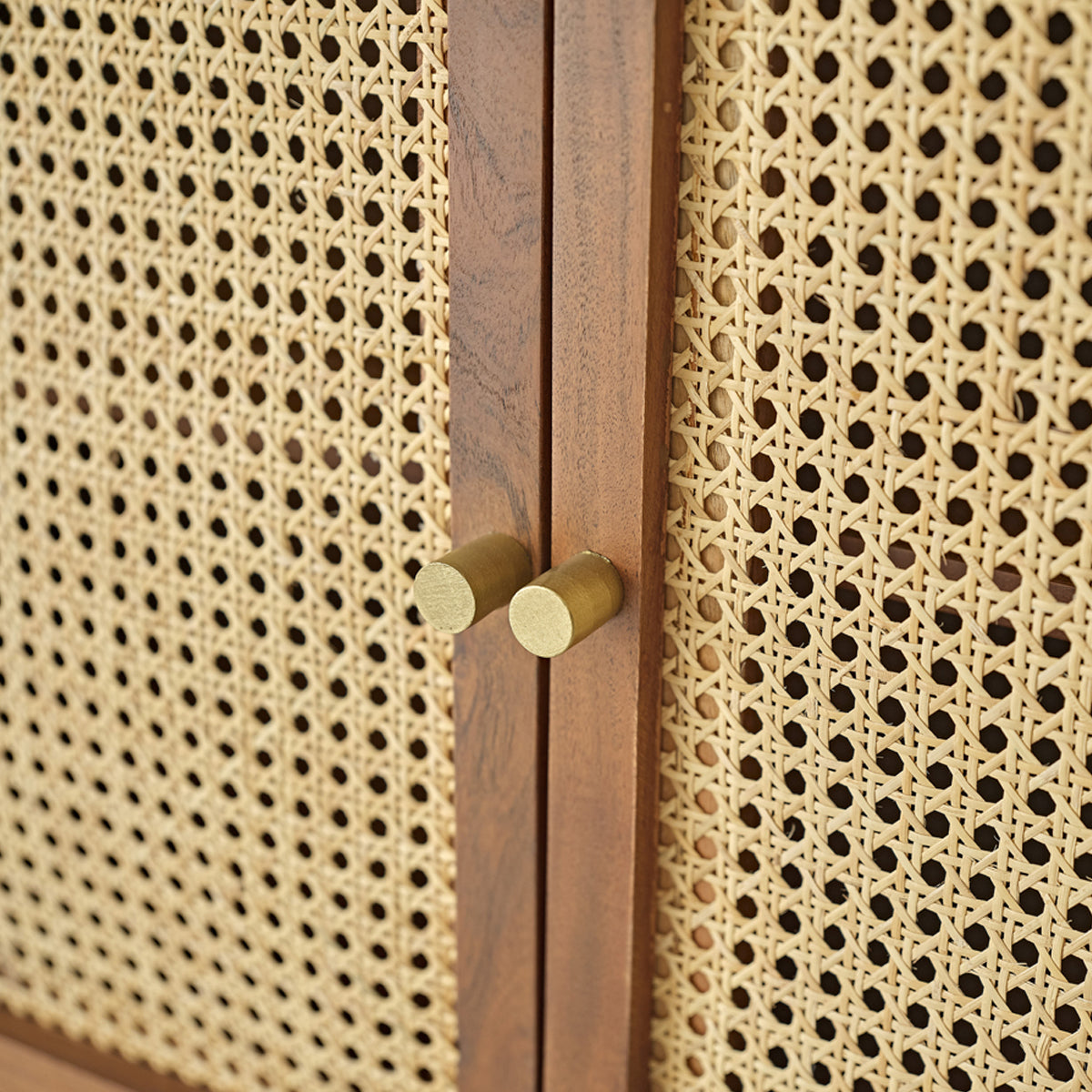 LEONTINE - Cómoda de acacia maciza acabado nogal y rejilla 120 cm