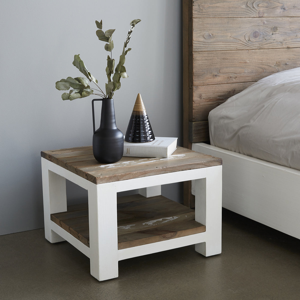 HONFLEUR - Mesita de noche de madera maciza reciclada 30 cm