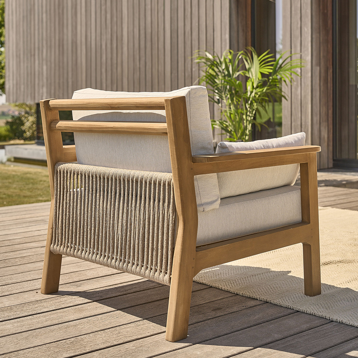 MAORA - Sillón de jardín de teca maciza con cojines