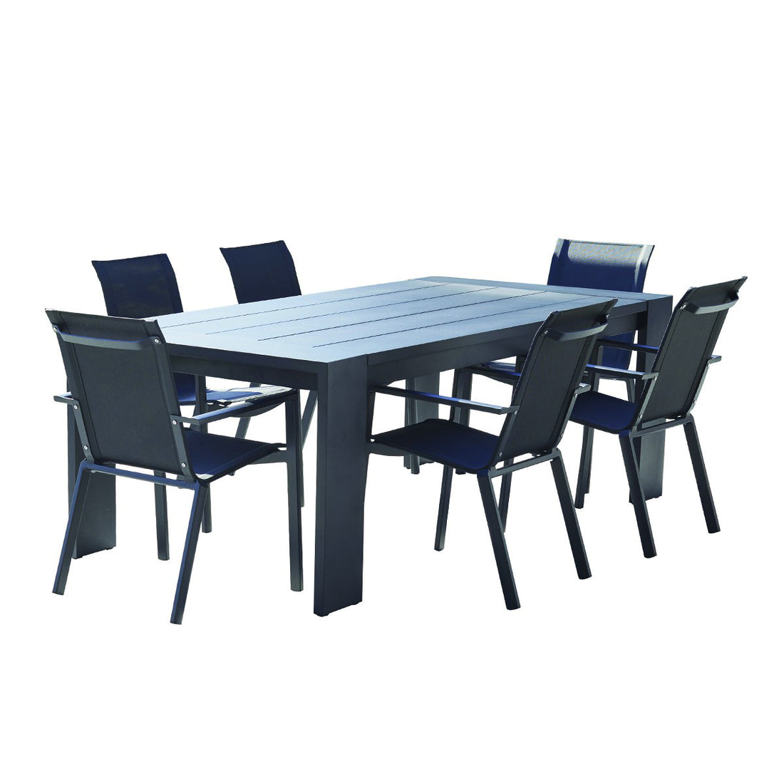 IBIZA - Salón de exterior de aluminio y textileno negro para 6 pers.