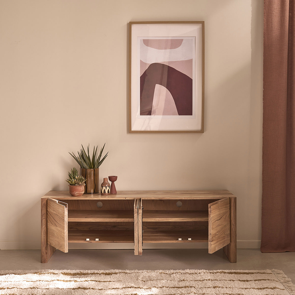 CALI - Mueble para la tele de acacia maciza de 150 cm