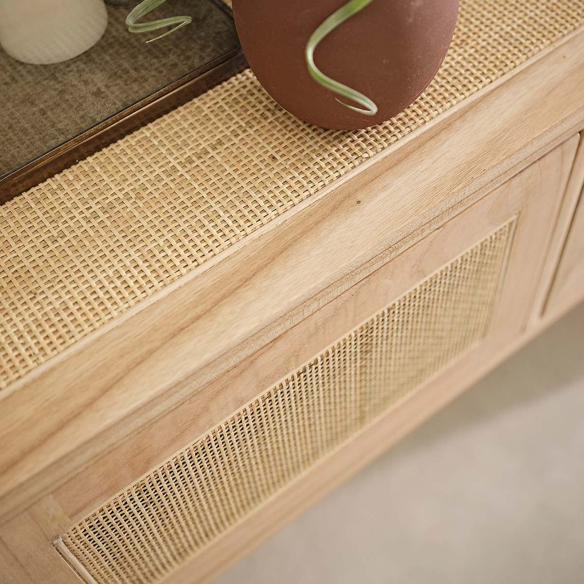 MAËL - Consola de mindi macizo y rejilla 140 cm