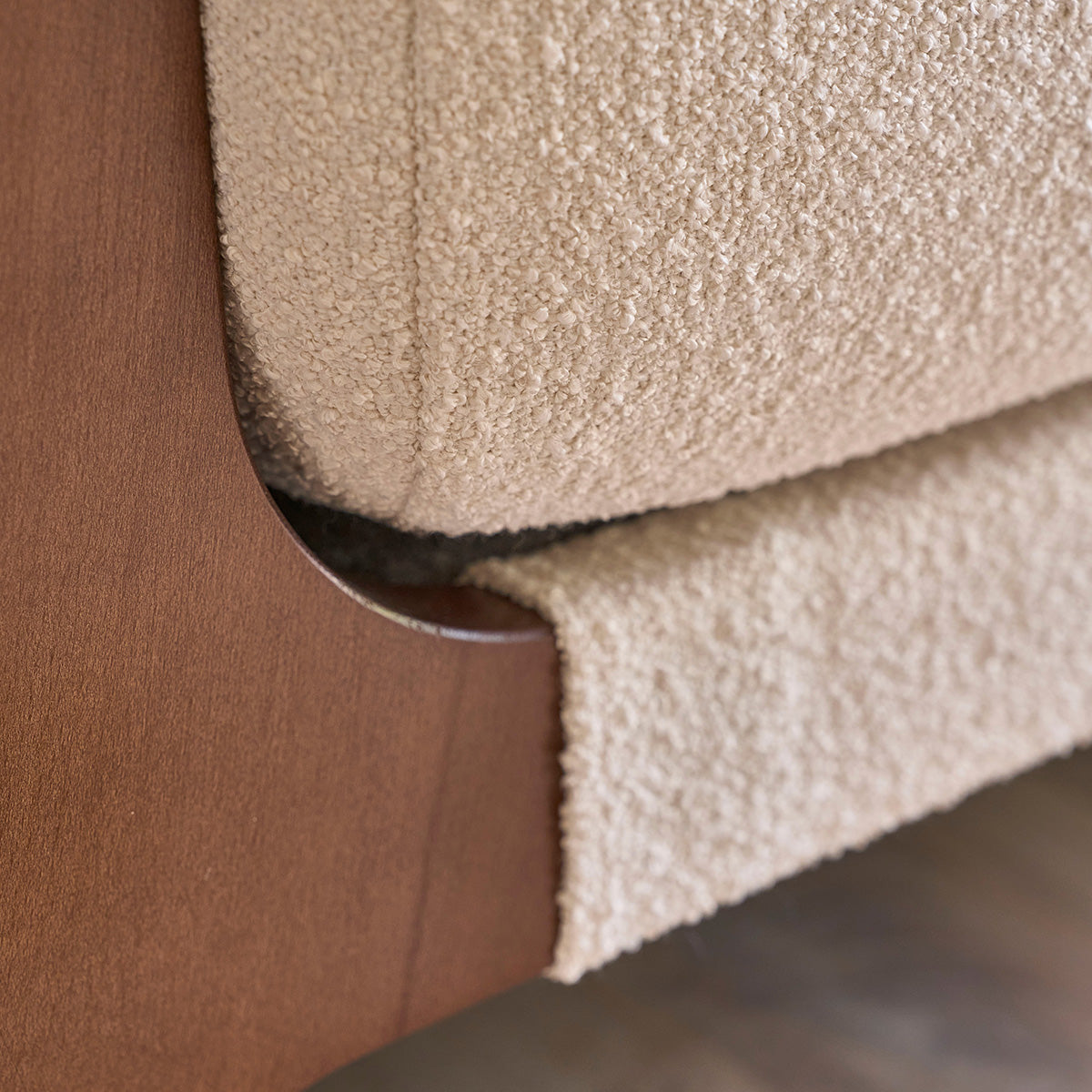 ONDINE - Sofá recto de 3 plazas de madera maciza y tejido bouclette blanco