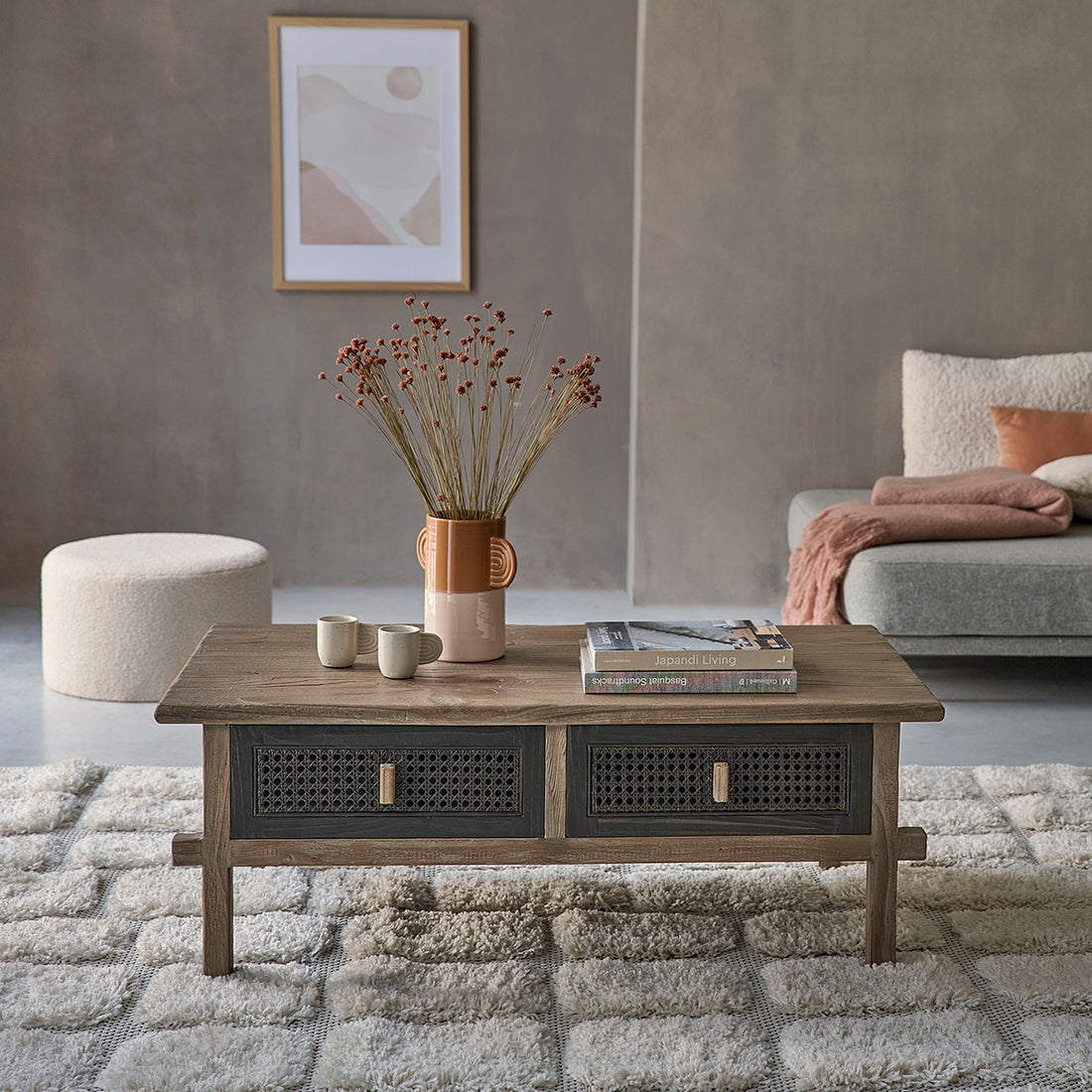 JUNKO - Mesa de centro de madera maciza reciclada 110 cm