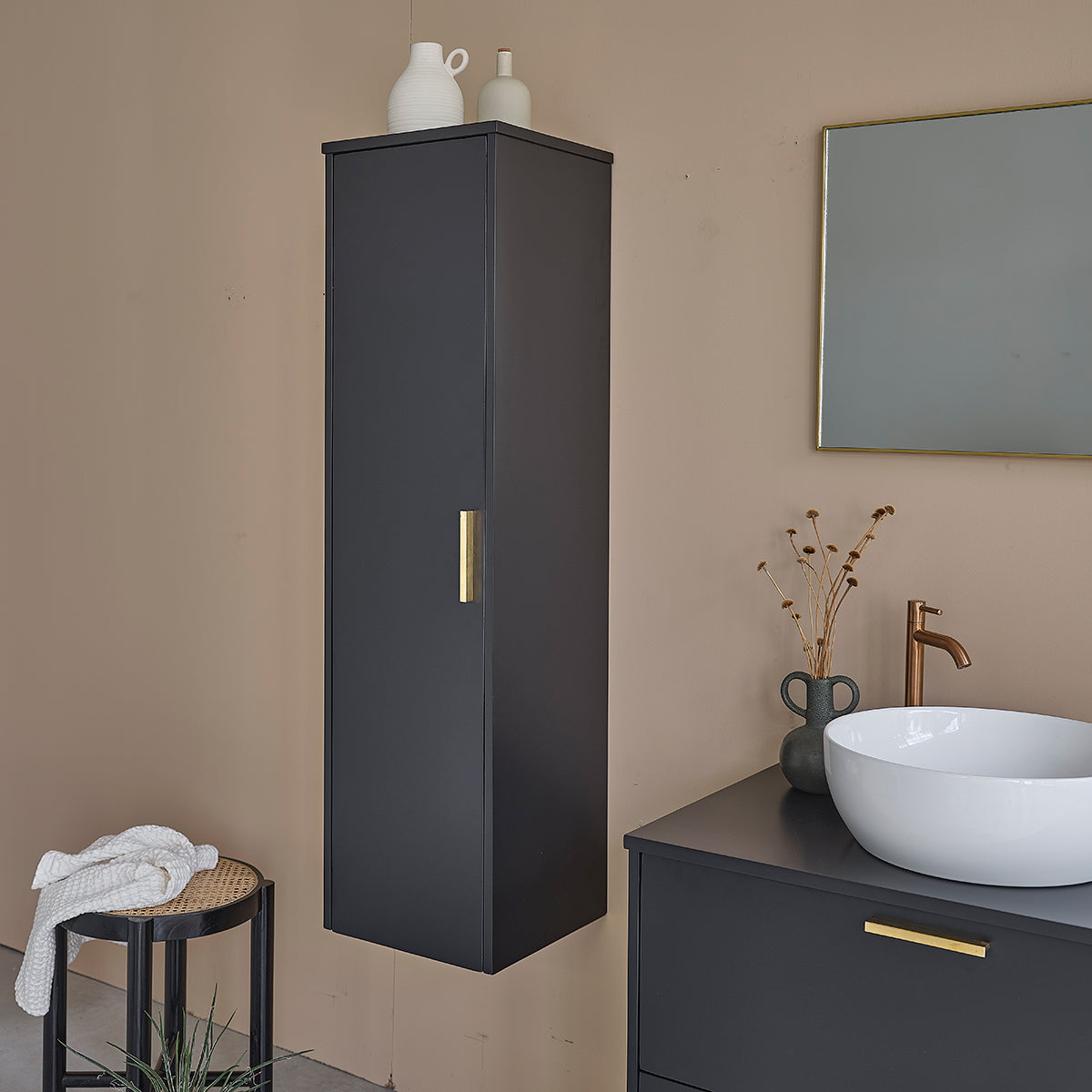 LUNA - Columna de baño negra de acacia 130 cm