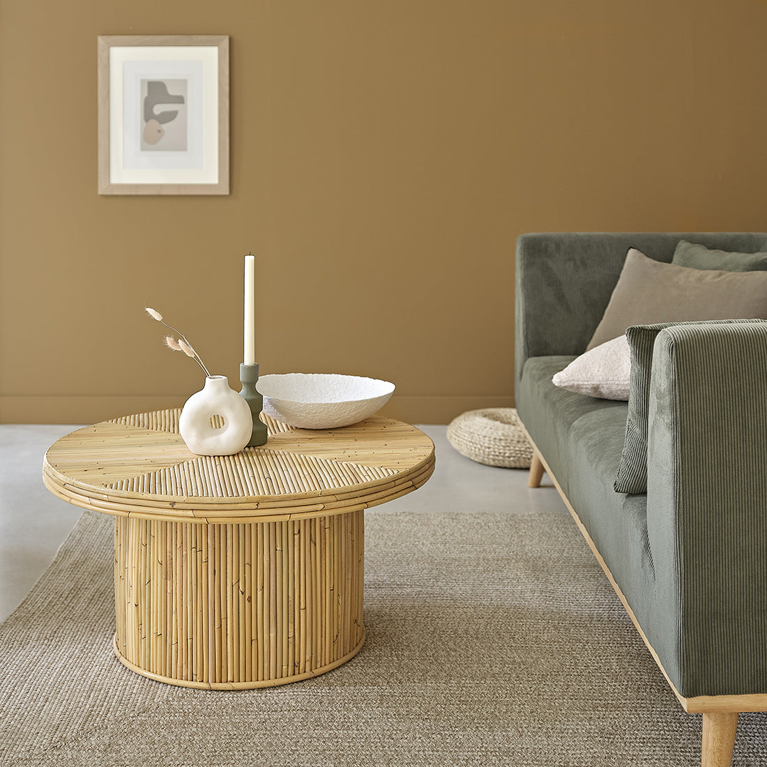 ALMA - Mesa de centro de caña de ratán Ø 80 cm