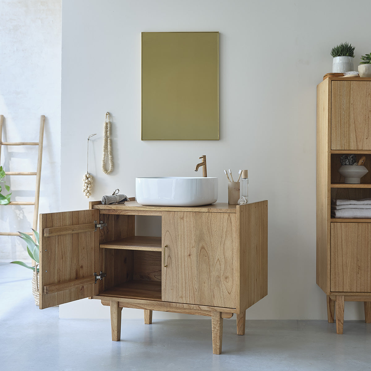 FIFTIES - Mueble de lavabo de mindi macizo 90 cm