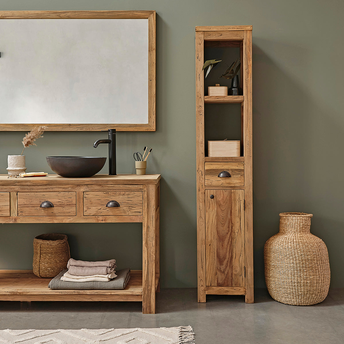 AUSTIN - Columna de teca maciza reciclada de 170 cm