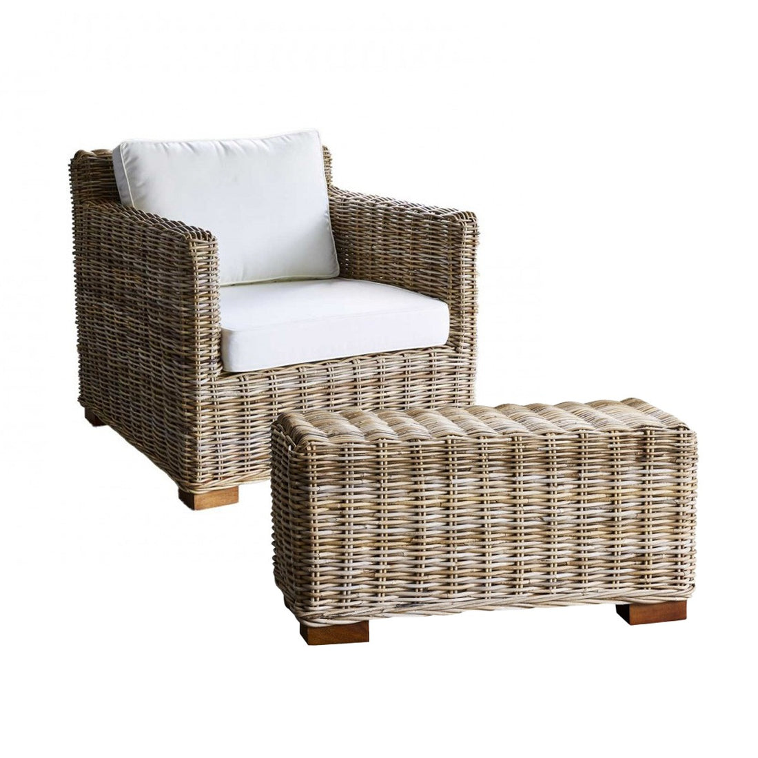 MUSA - Sillón de jardín de kubu natural con puf
