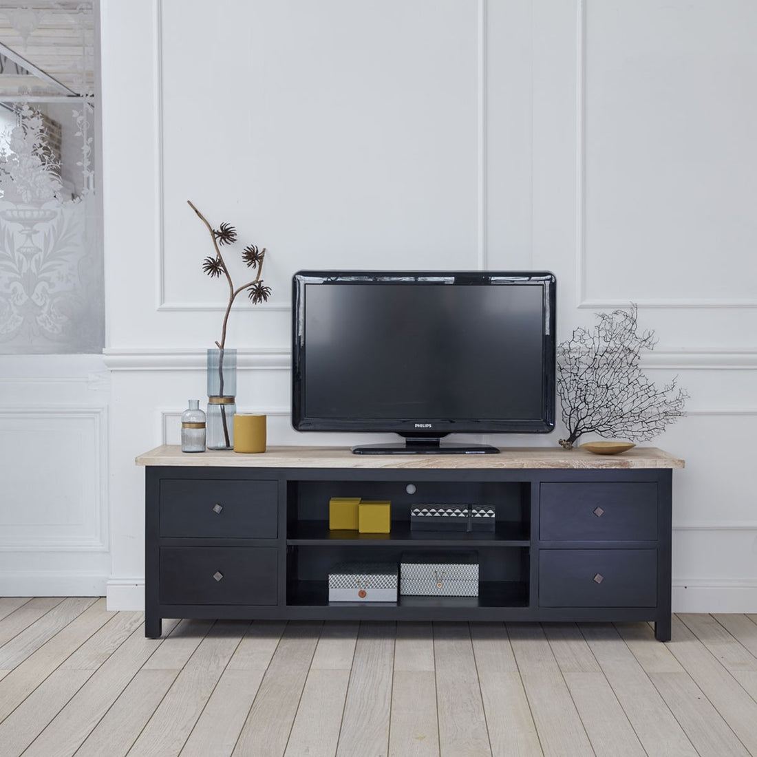 LONDRES - Mueble de TV de caoba y teca maciza 180 cm