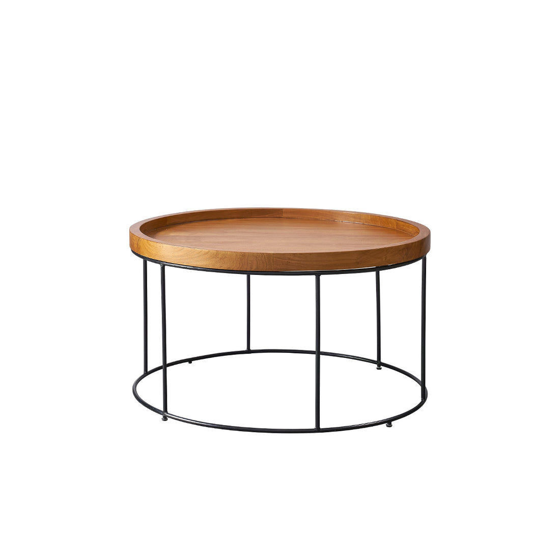 HUGO - Mesa de centro de teca maciza y metal Ø 80 cm