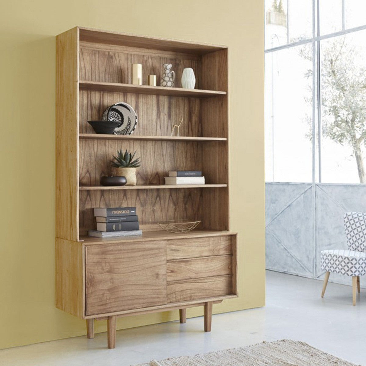 FIFTIES - Librería alta de mindi macizo, H 205 cm