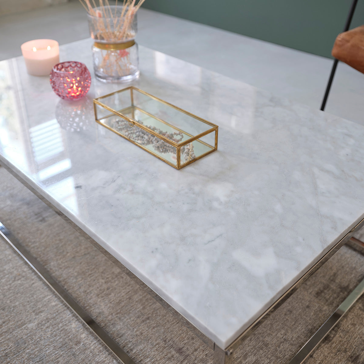 Mesa de centro de mármol y metal 120 cm