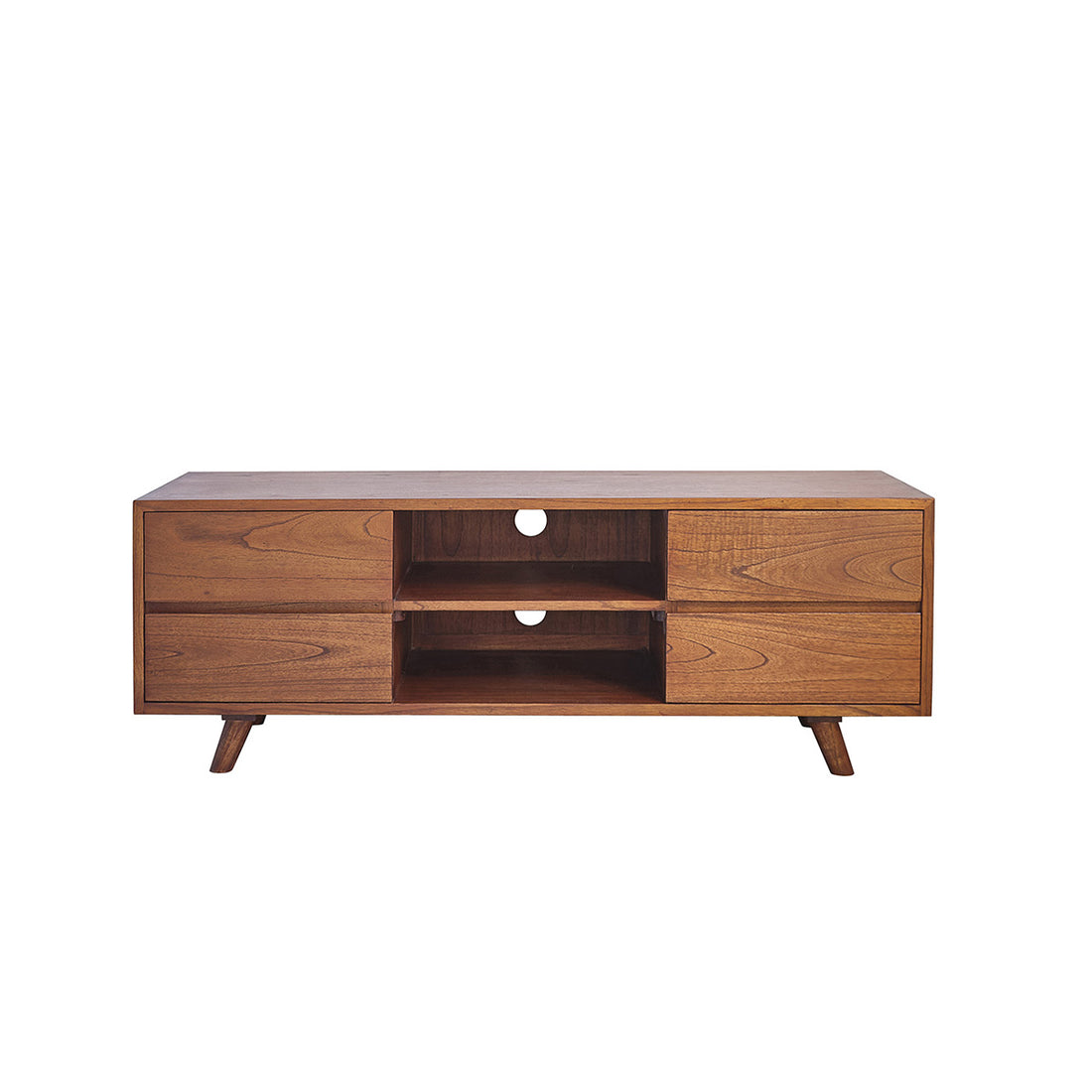 MILO - Mueble de TV de mindi macizo acabado nogal 140 cm