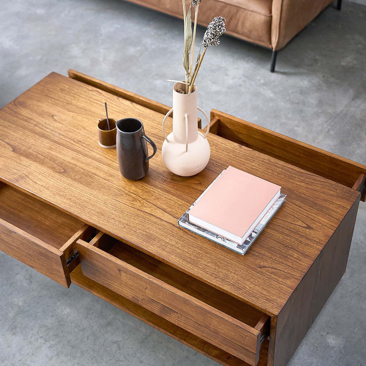 MILO - Mesa de centro de mindi macizo acabado nogal 140 cm