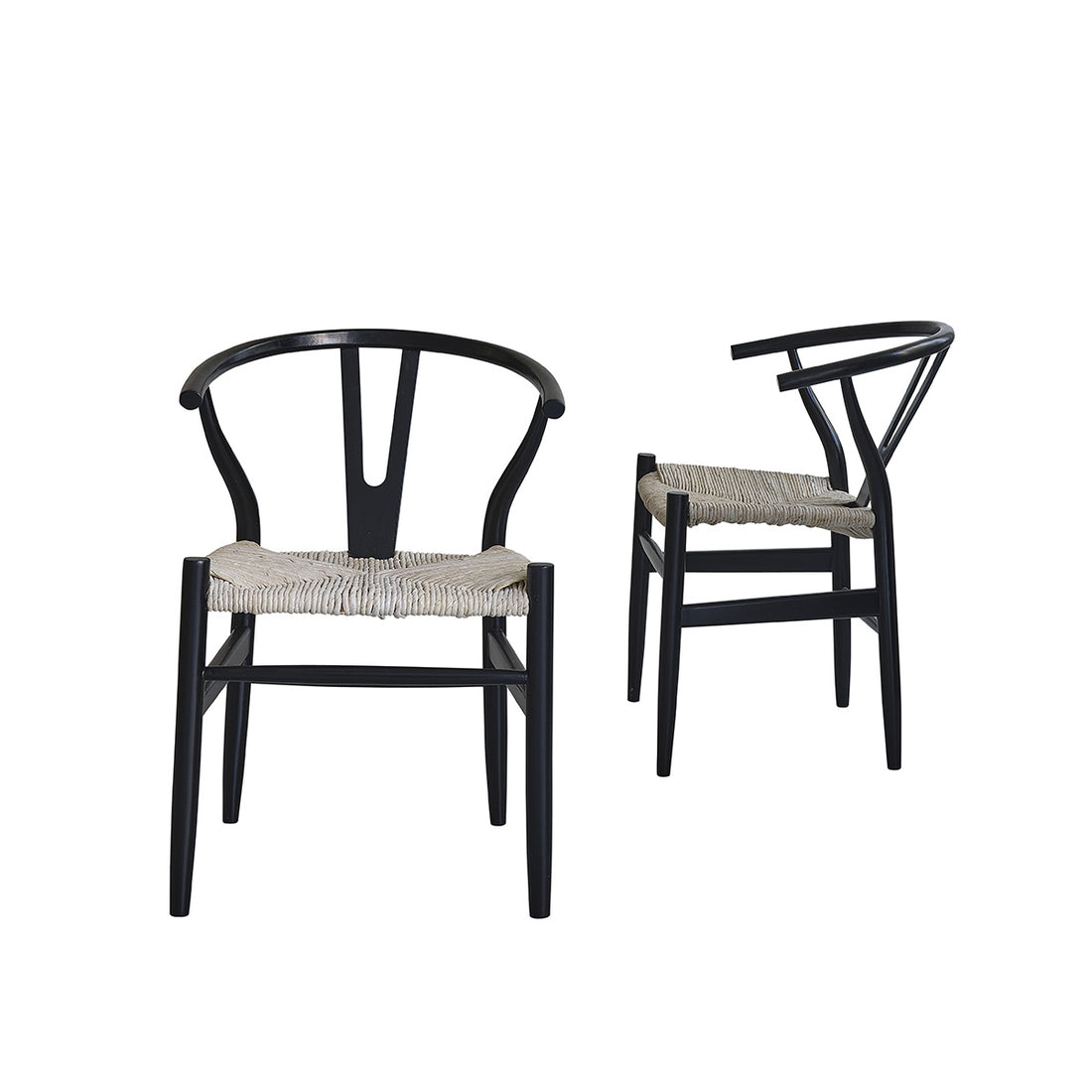 CAMILLE - Lote de 2 sillas de mindi macizo negras y cuerda natural