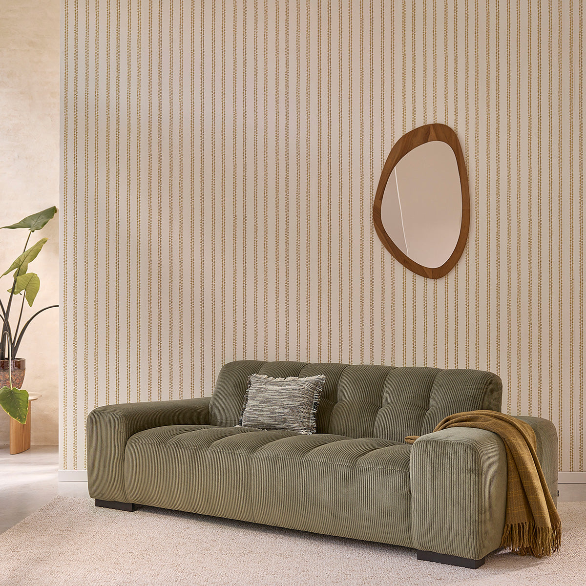 ALPHONSE - Sofá recto de 3 plazas en terciopelo caqui