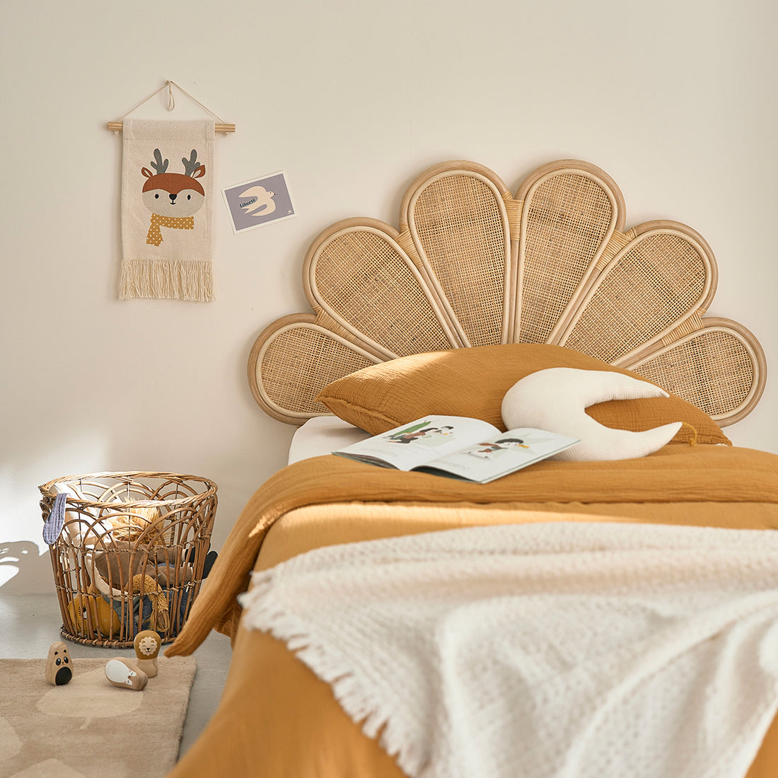 ROMY - Cabecero de ratán y rejilla de 90 cm