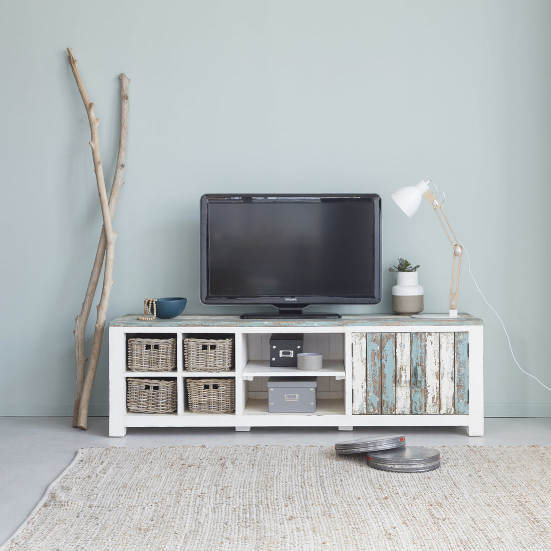 ATLANTIC - Mueble de TV de madera maciza reciclada 180 cm