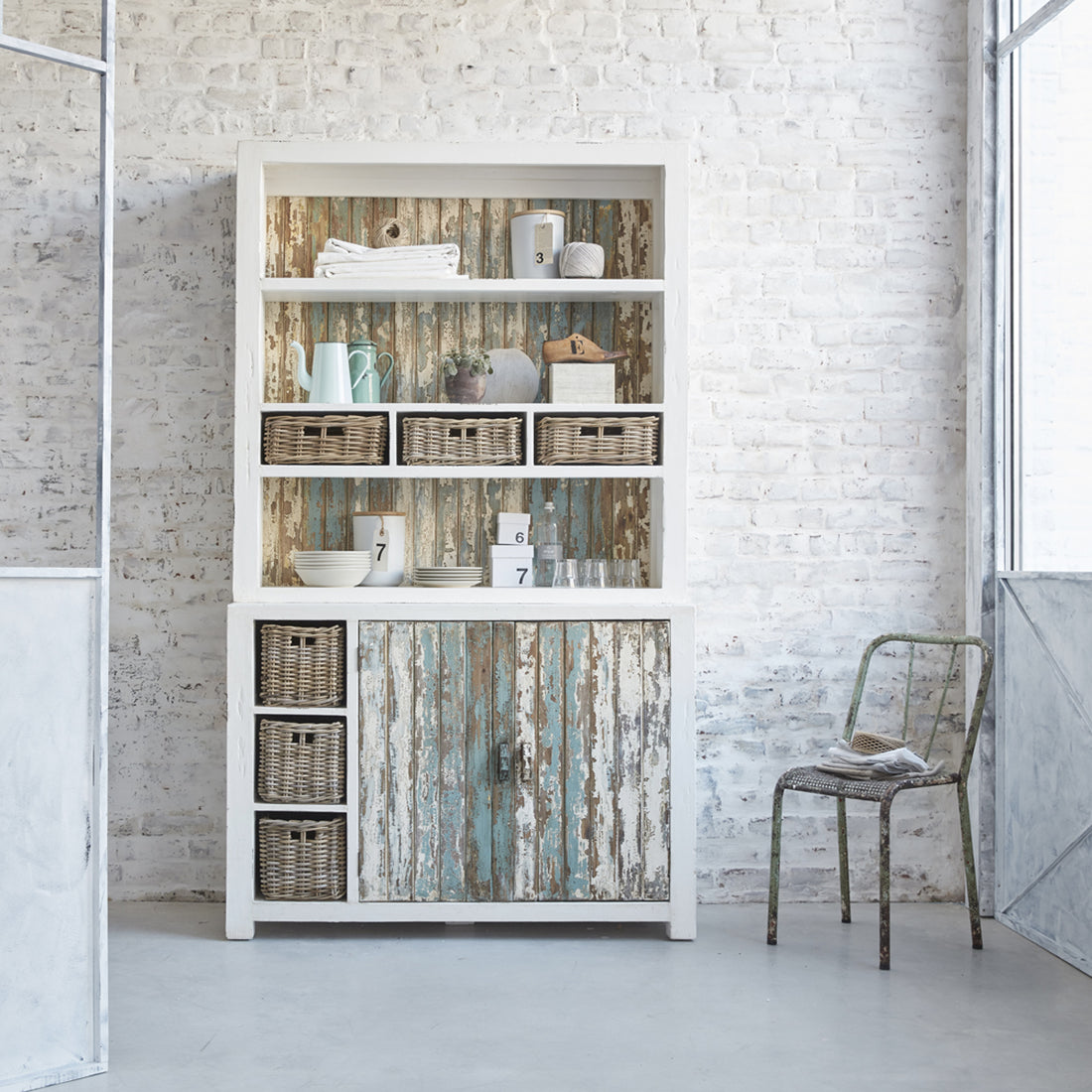 ATLANTIC - Librería alta de madera maciza reciclada, H 218 cm