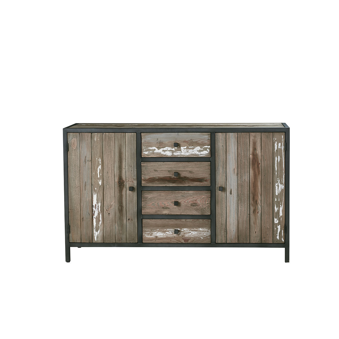 INDUS - Cómoda de madera maciza reciclada y metal 150 cm