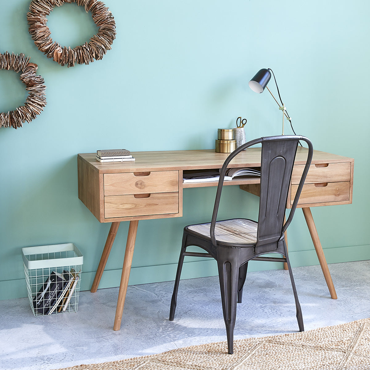 INDUS - Silla de madera reciclada maciza y metal