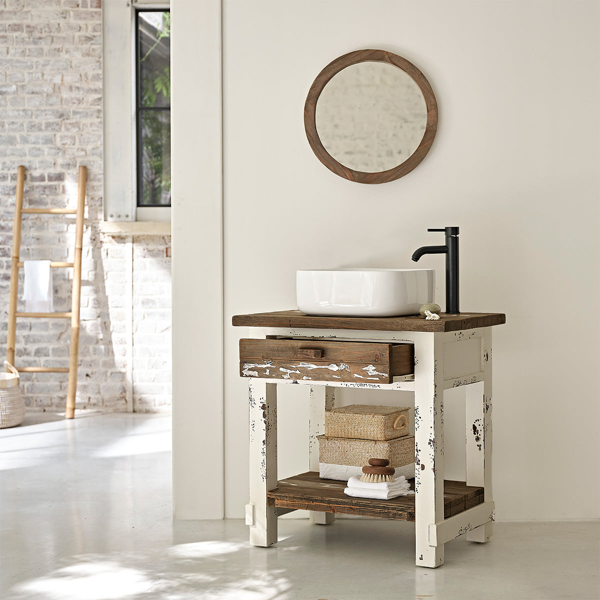 SEZANNE - Mueble de lavabo de madera maciza reciclada 80 cm