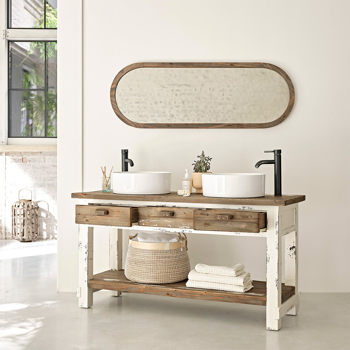 SEZANNE - Espejo ovalado de madera maciza reciclada 140x50 cm