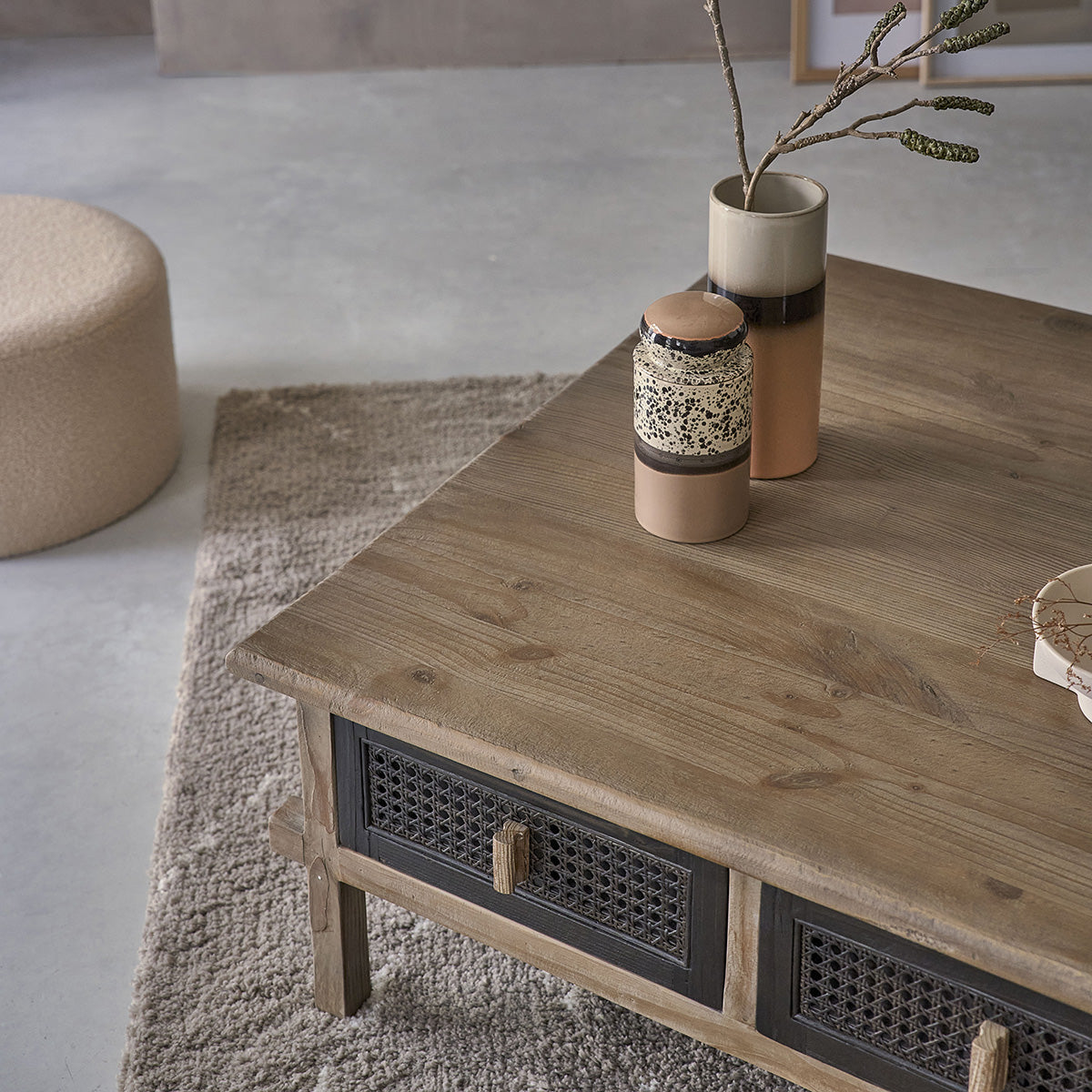 JUNKO - Mesa de centro de madera maciza reciclada 100 cm