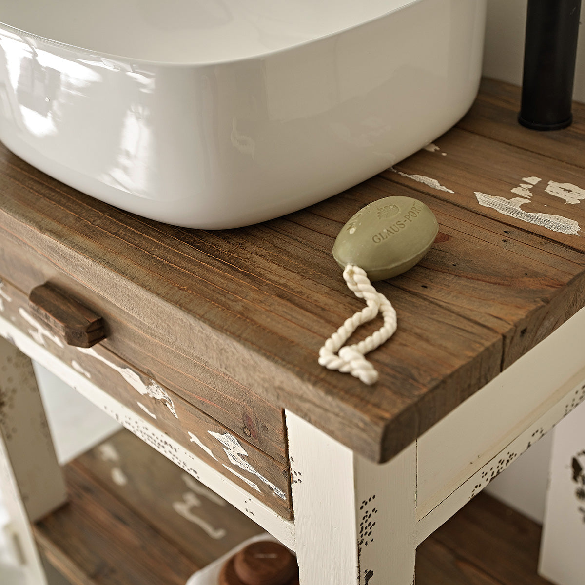 SEZANNE - Mueble de lavabo de madera maciza reciclada 80 cm