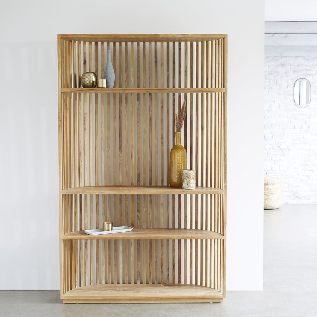 VICTORIA - Librería alta de teca maciza, H 195 cm