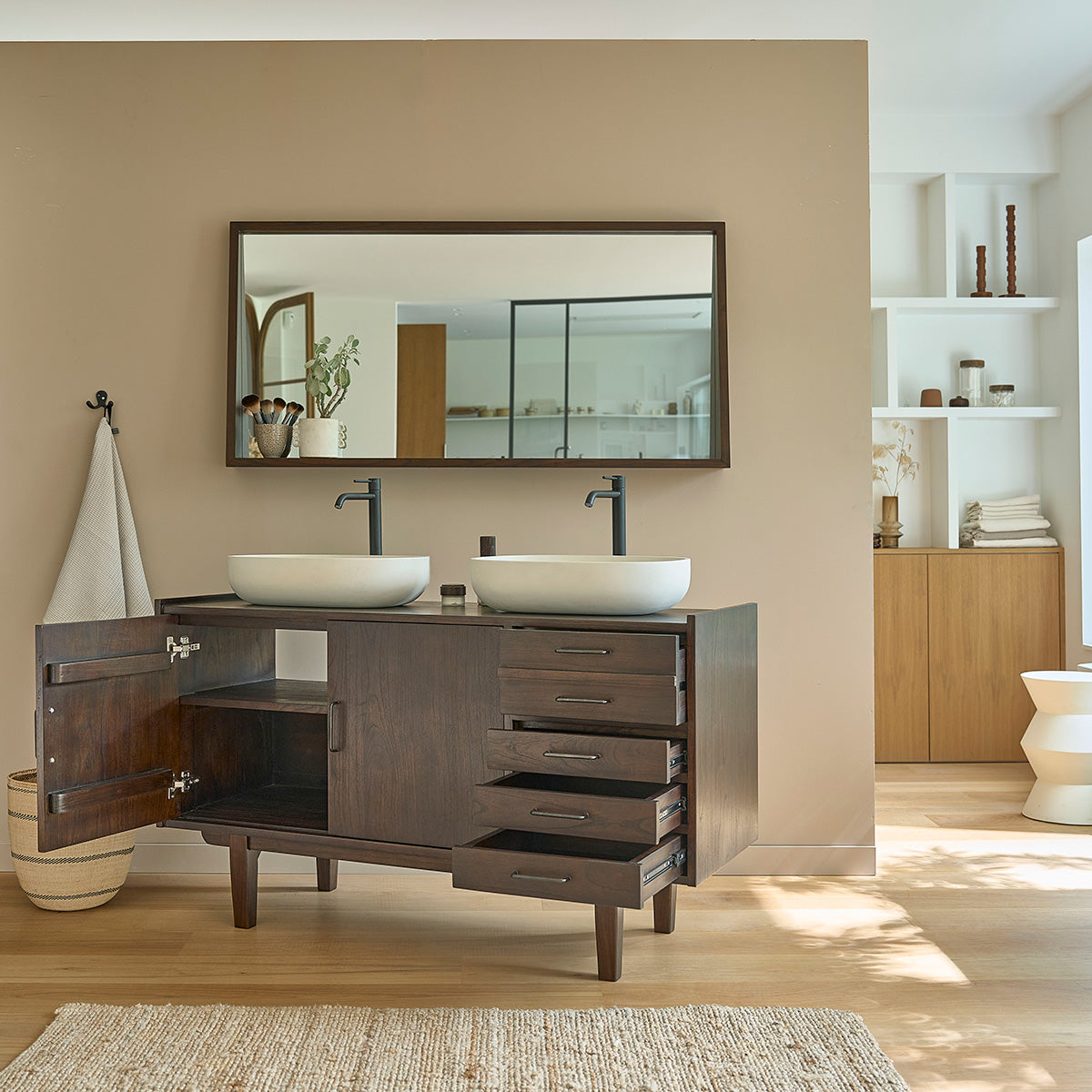 VINTAGE - Mueble de baño de mindi macizo 135 cm cajones