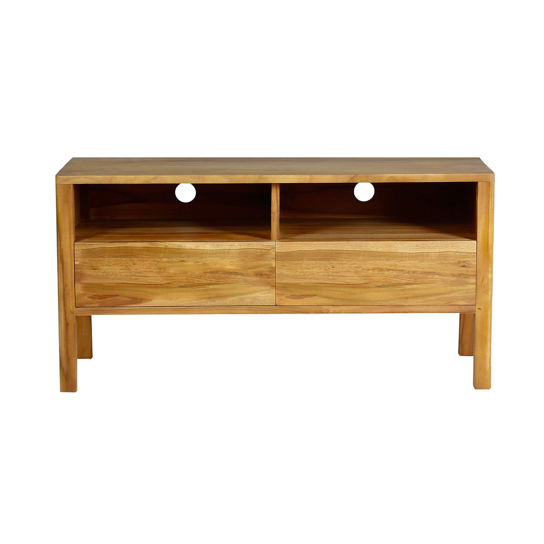 NIDO - Mueble de TV de teca maciza 2 cajones 100 cm