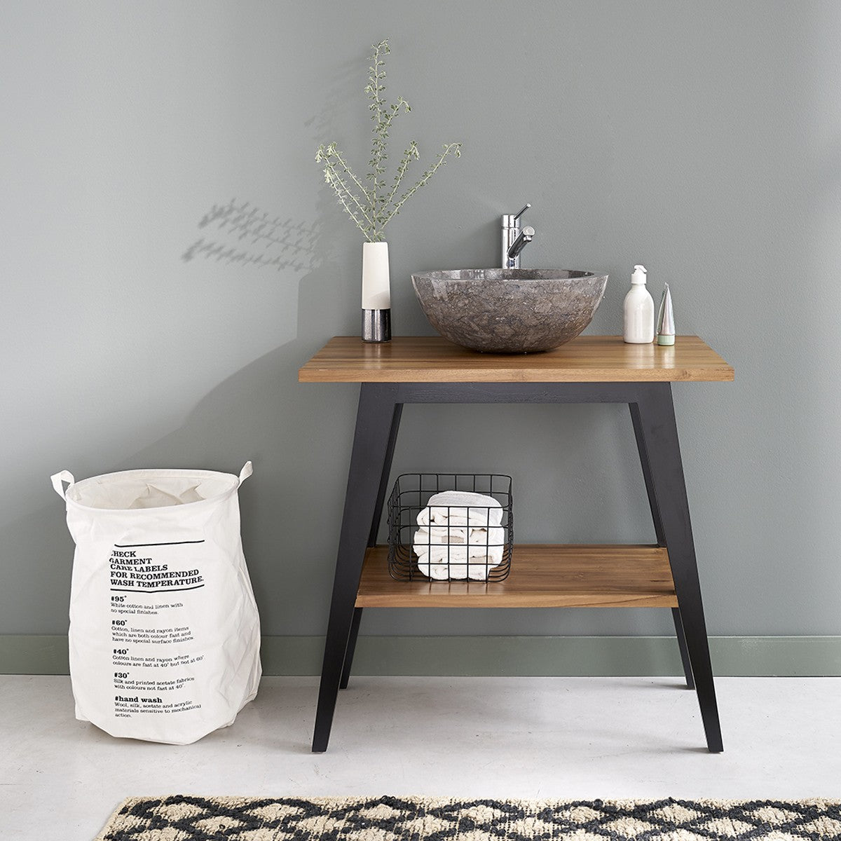 SARA - Mueble de baño de teca maciza patas negras 80 cm