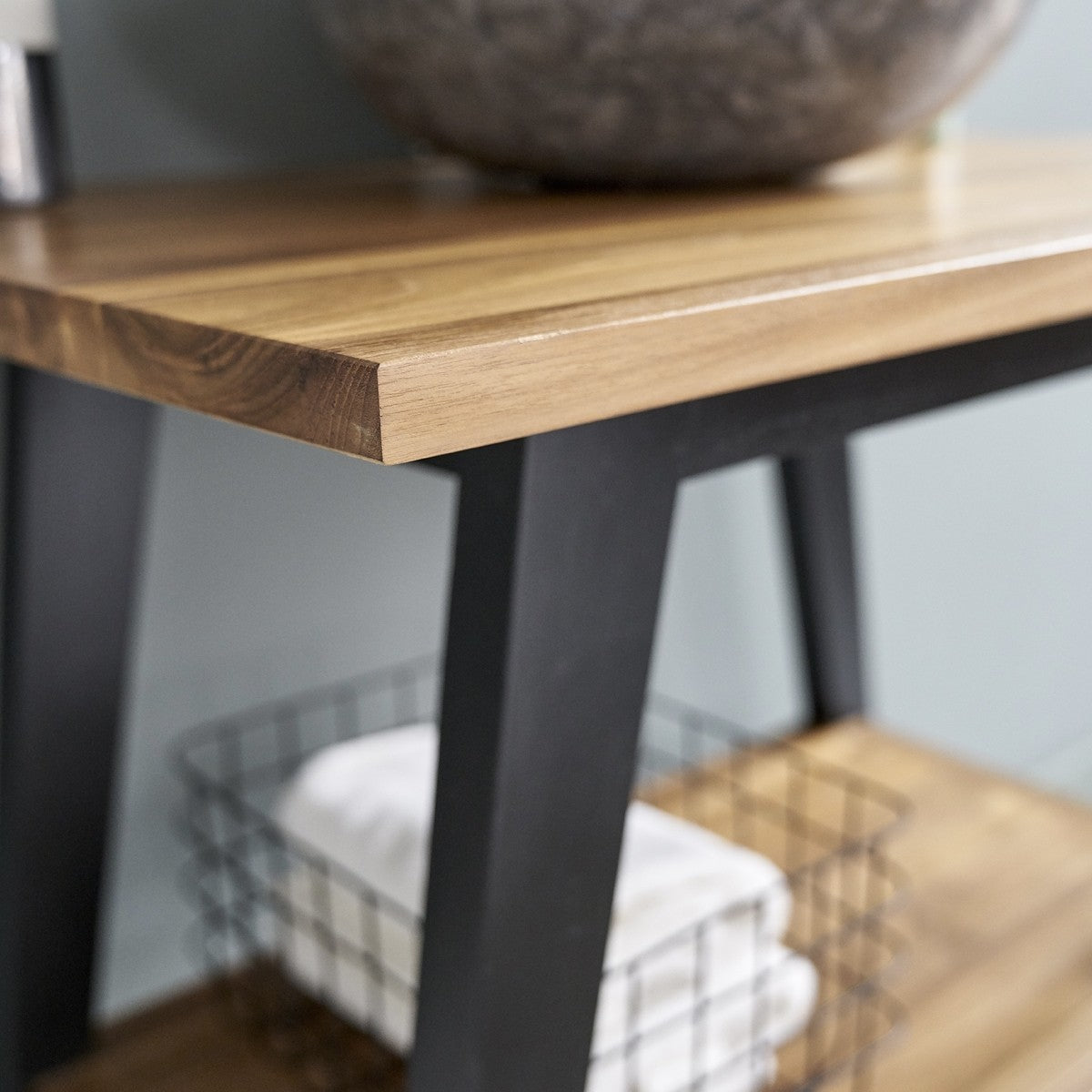 SARA - Mueble de baño de teca maciza patas negras 80 cm