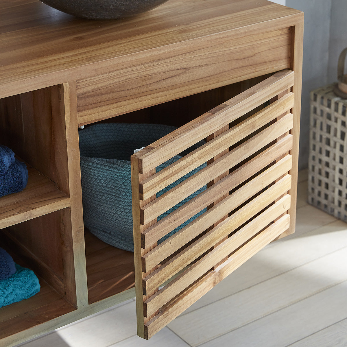 RIO - Mueble de lavabo de teca maciza suspendido 160 cm