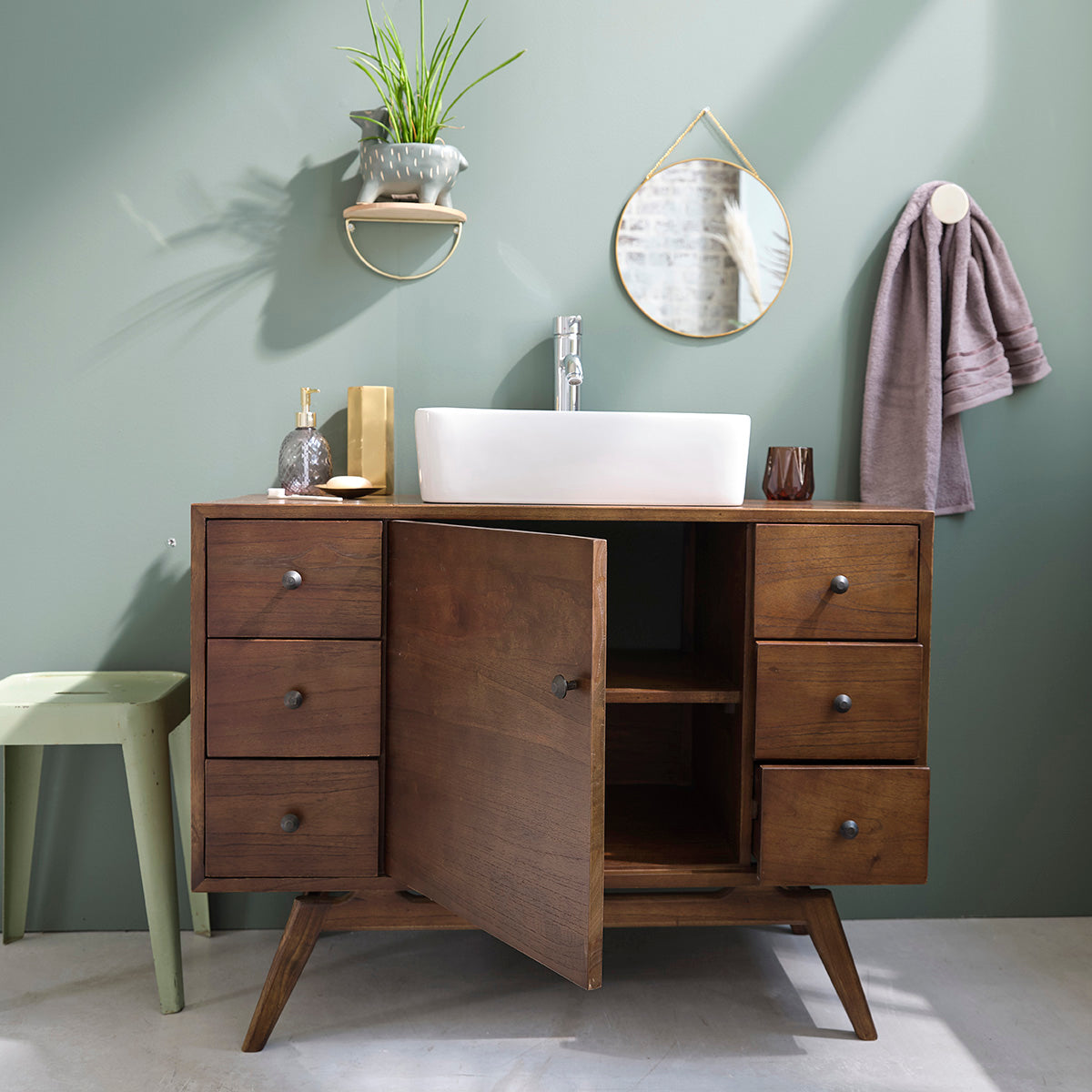 EMILE - Mueble de baño de mindi macizo 100 cm