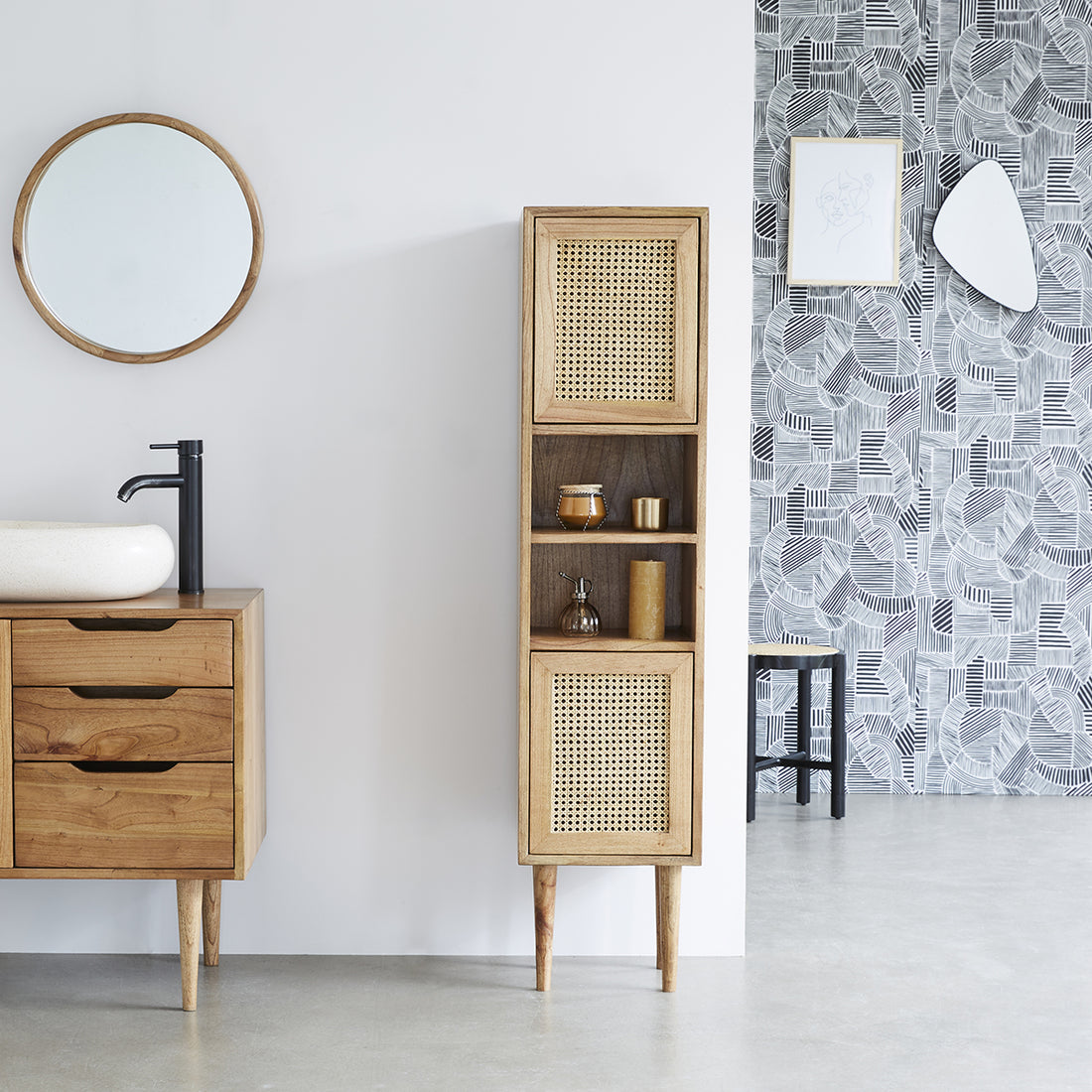 HANA - Columna de baño de mindi macizo y rejilla 150 cm