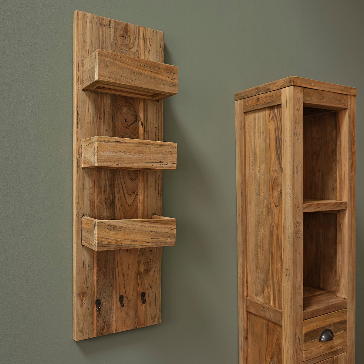 AUSTIN - Estantería de pared de teca maciza reciclada  100