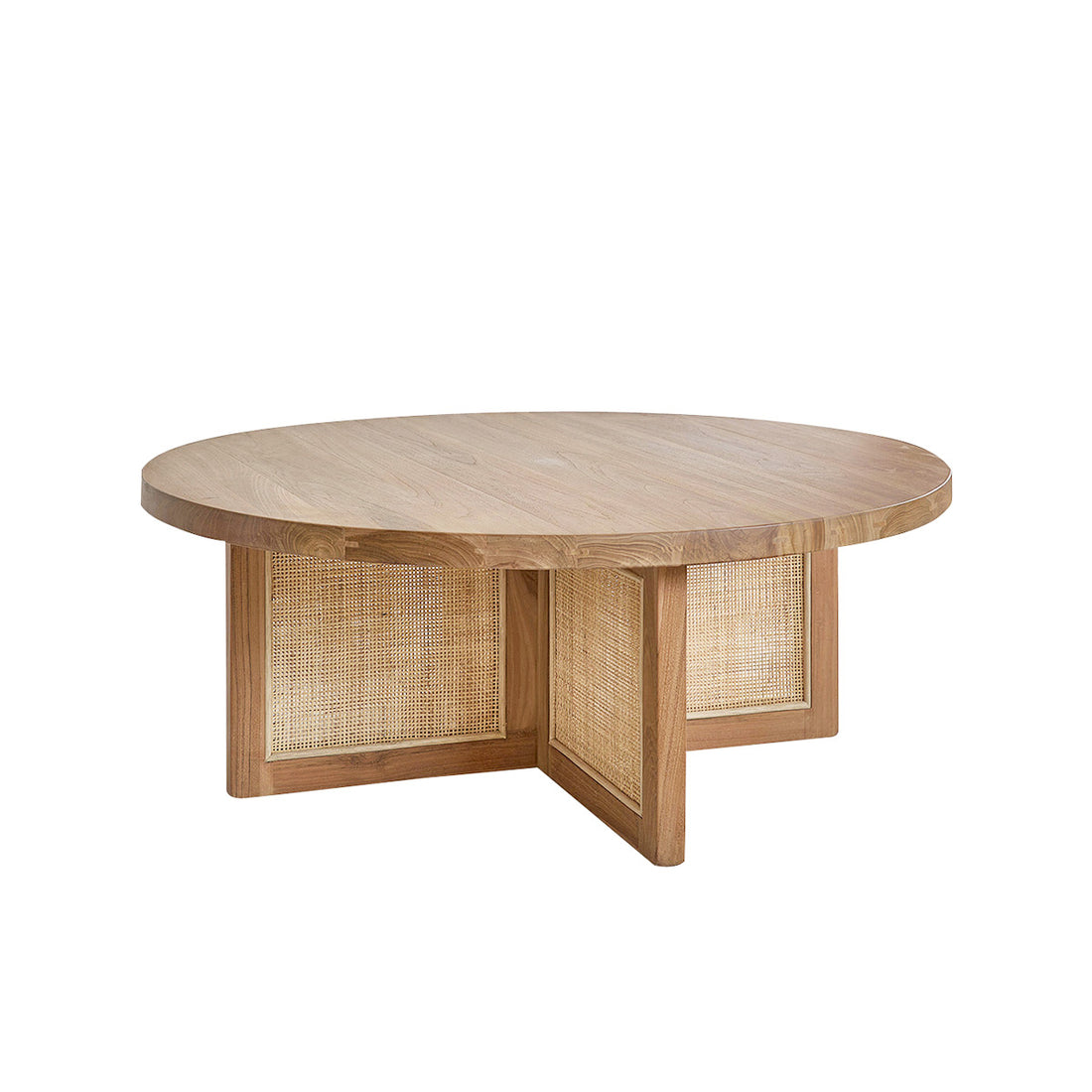 MARCEAU - Mesa de centro de teca maciza pata rejilla Ø 100 cm MARCEAU