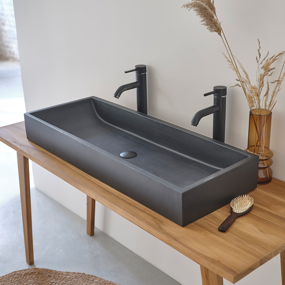 Lavabo de hormigón negro 100x37 cm