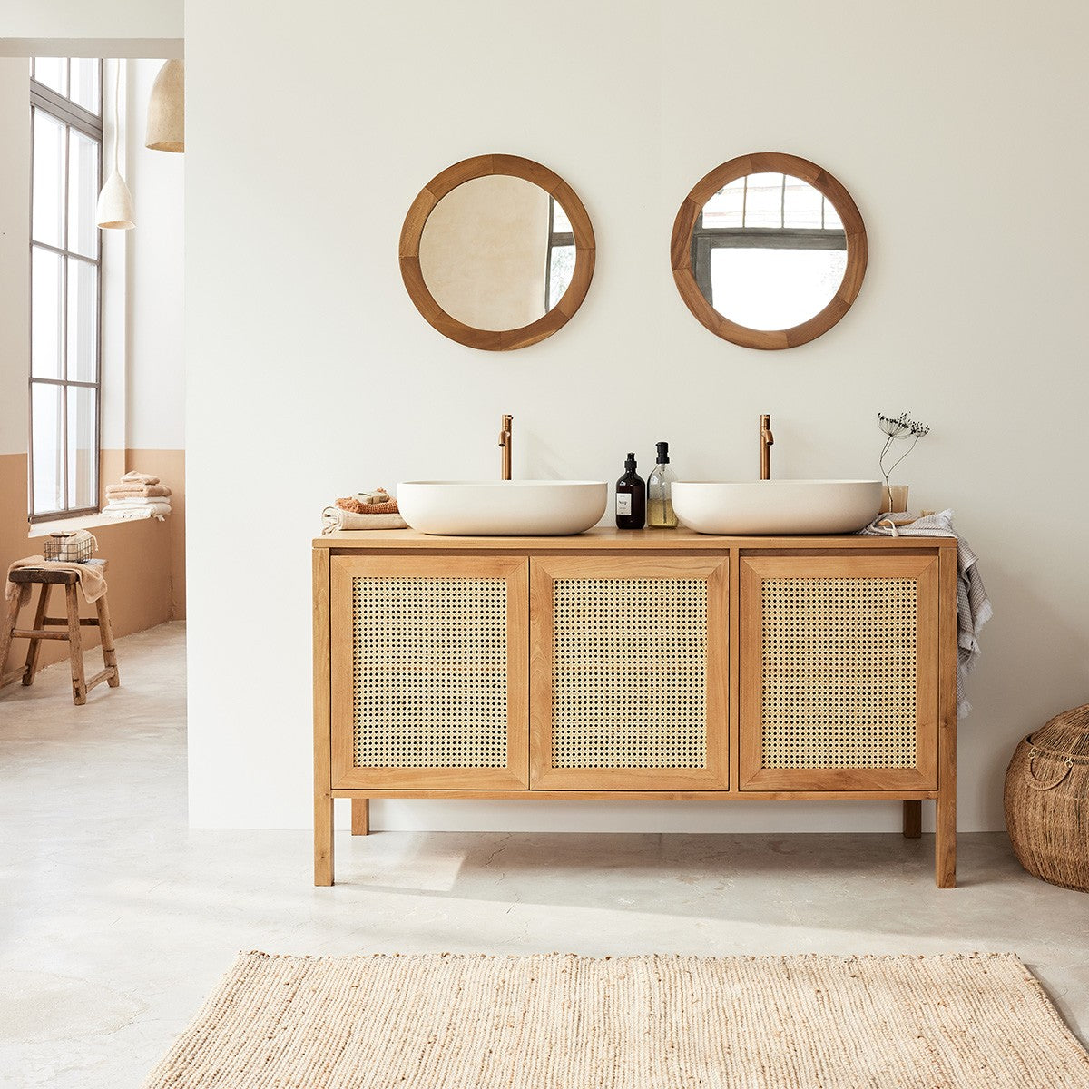 LENA - Lavabo de hormigón beige ovalado 50 cm
