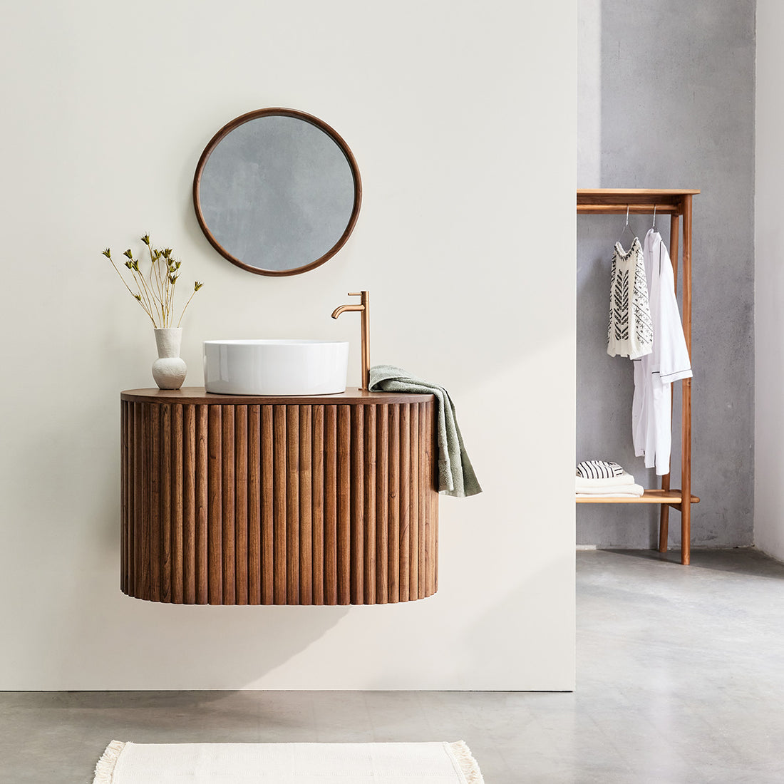 TRINIDAD - Mueble de lavabo de mindi macizo suspendido 90 cm TRINIDAD