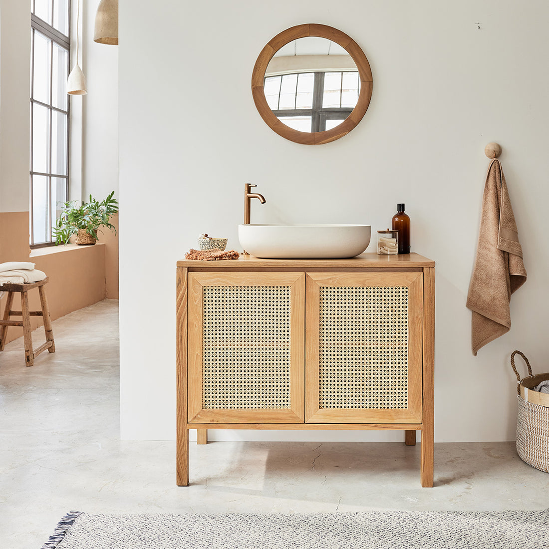 ELIOTT - Mueble de lavabo de teca maciza y rejilla 90 cm ELIOTT