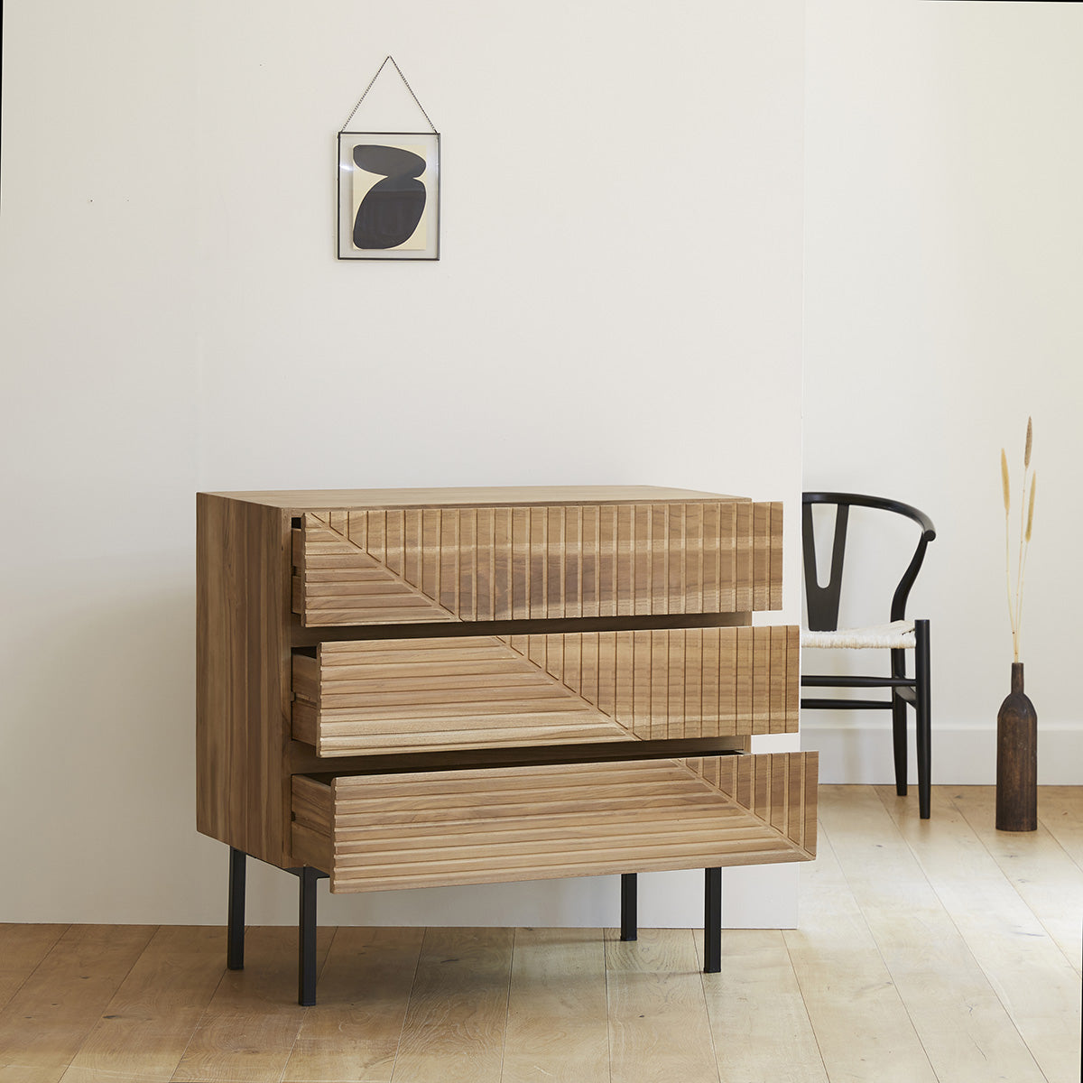 PORTLAND - Cómoda de teca maciza 95 cm