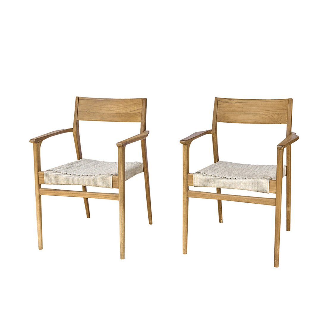 LIVIE - Sillón de jardín de teca maciza y cuerda beige (lote de 2)