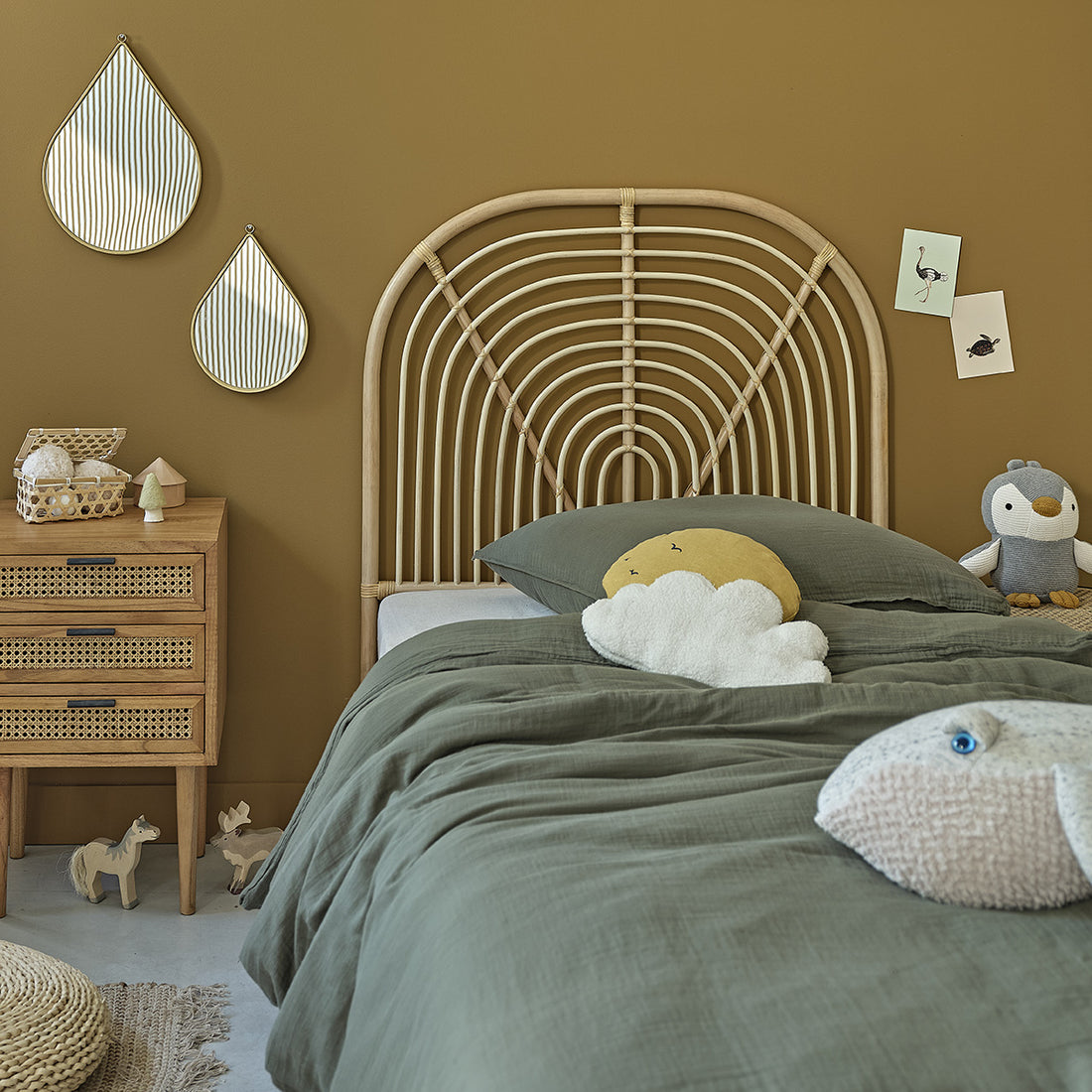 BOHO - Cabecero infantil redondo de ratán 90 cm
