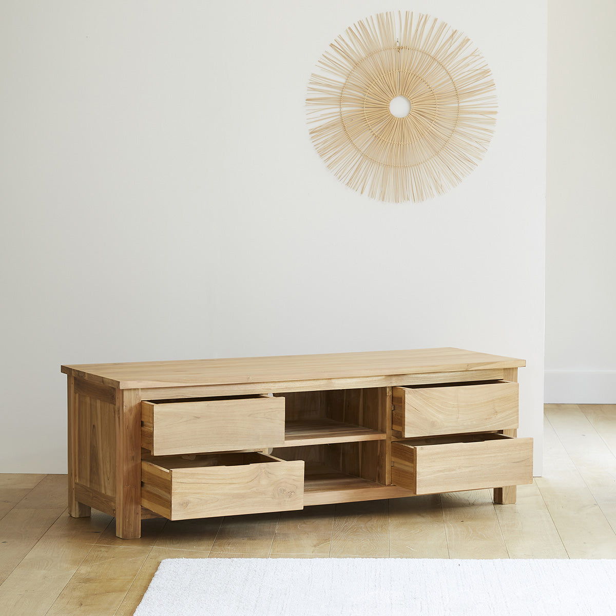 BOSTON - Mueble de TV de teca maciza de 150 cm